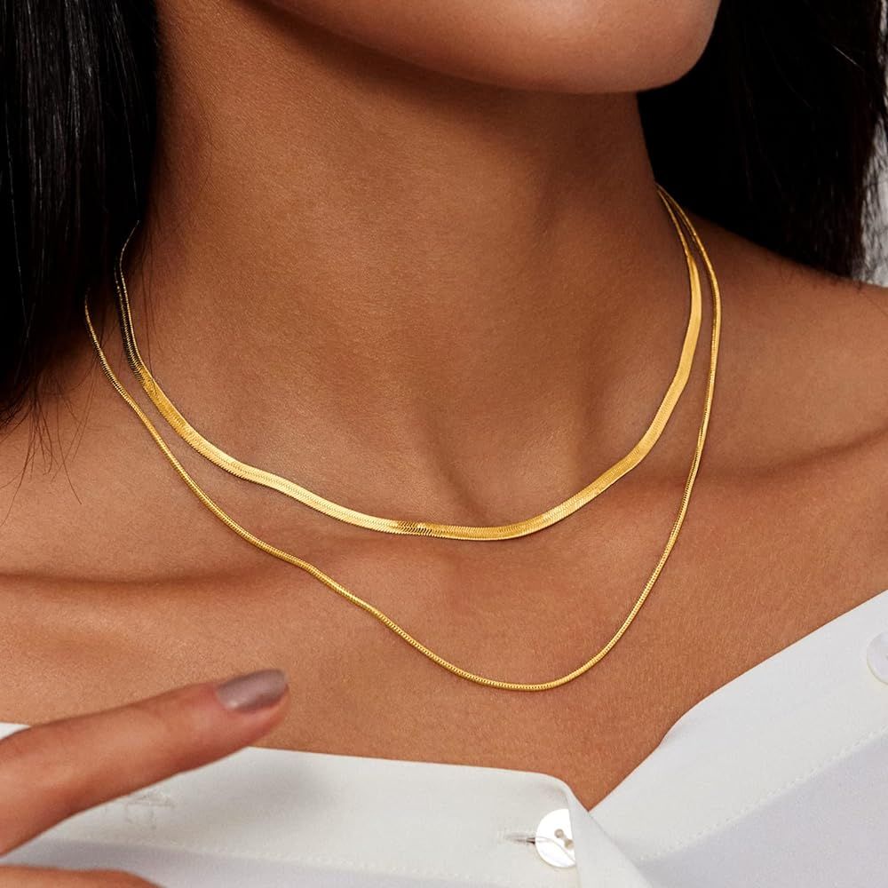 HAXIYA Gold Layered Necklace Jewelry for Women 14K Gold/Silver Plated Snake Chain Necklace Choker Ne | Amazon (US)