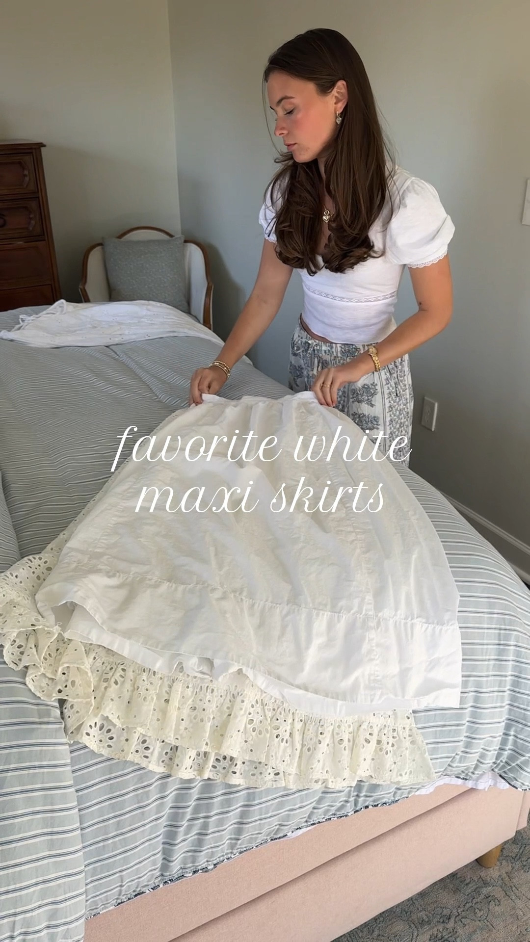 My favorite white maxi skirts! I’m wearing my usual size in all of these (xs) and I am 5‘2“. I don’t consider any of these to be see-through, but I would always recommend to wear nude colors under white! #maxiskirts #whiteskirt #skirts #springfashion #eyeletskirt #whiteeyelet #midiskirt

#LTKSeasonal #LTKFindsUnder100 #LTKWatchNow