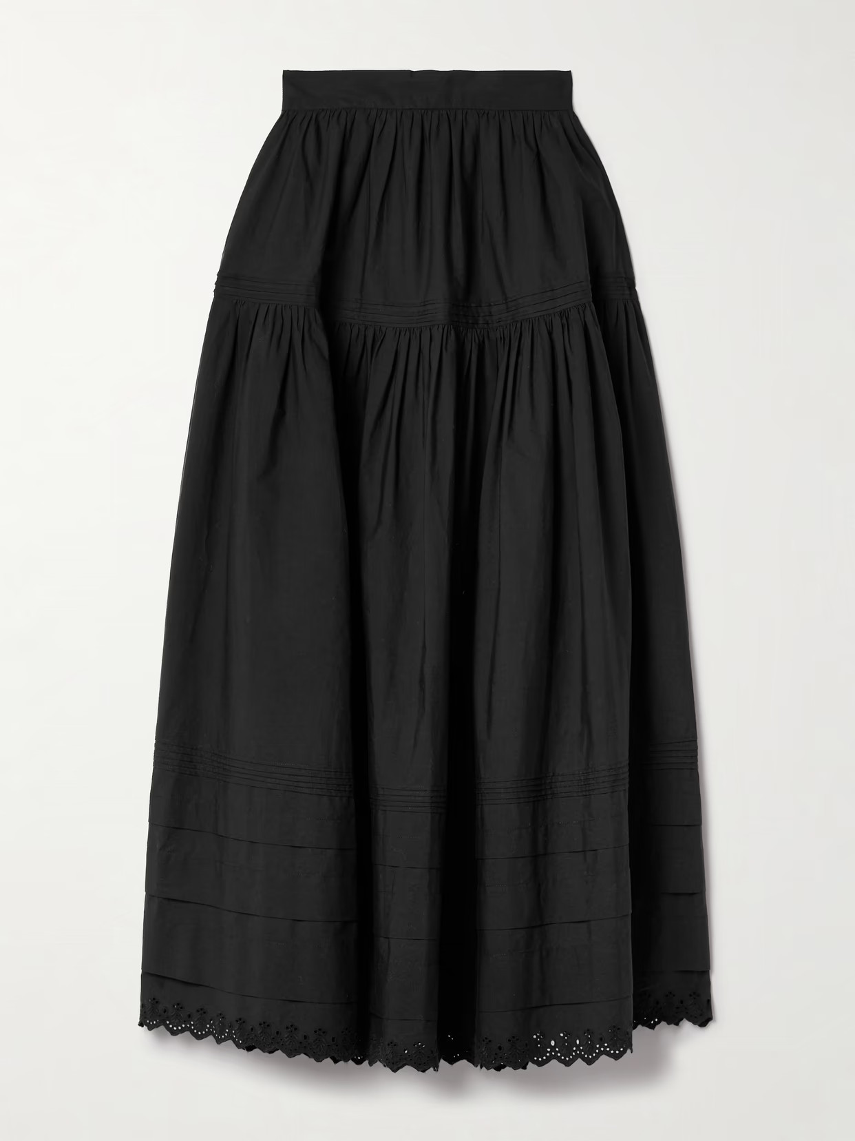 DÔEN - Sebastiane Crochet-trimmed Organic Cotton-poplin Midi Skirt - Black | NET-A-PORTER (US)
