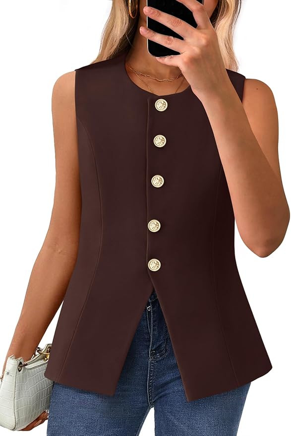 BTFBM Summer Sleeveless Blazer Vest For Women Dressy Button Down Round Neck Business Casual Outfi... | Amazon (US)