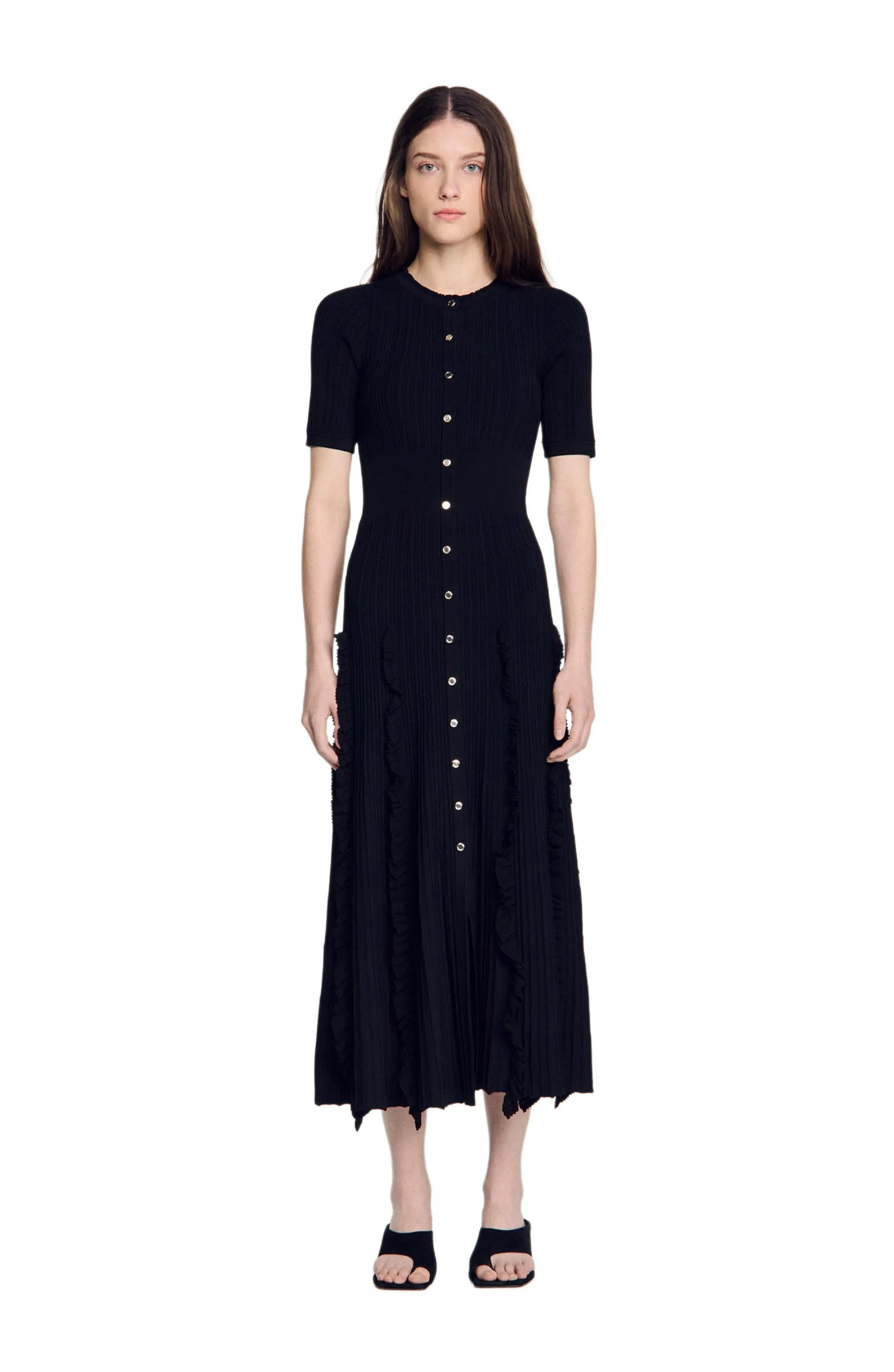 SANDRO Knit maxi dress with ruffles (Women) | Nordstrom | Nordstrom