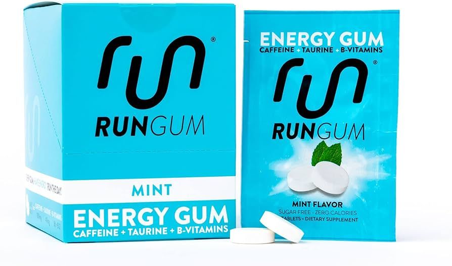 RUN GUM Mint Energy Gum 50mg Caffeine Taurine & B-Vitamins Per Piece, 24 Pieces (Pack of 12), 2 P... | Amazon (US)