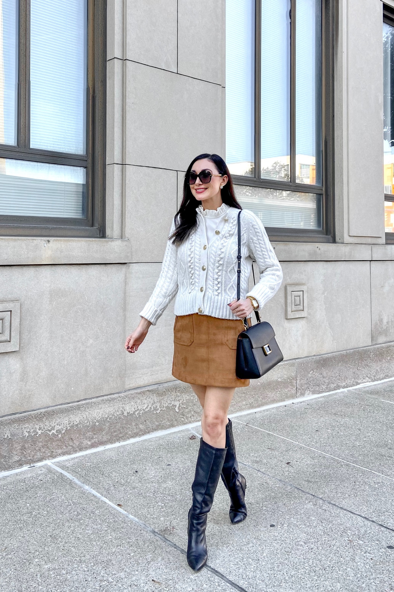 Perfect fall outfit for thanksgiving 🤎🤍
Cream cardigan sweater size small, TTS
Tan suede mini skirt (linked similar)
Black knee high boots (linked similar)

Thanksgiving outfit 
Fall outfits 


#LTKstyletip #LTKSeasonal #LTKitbag