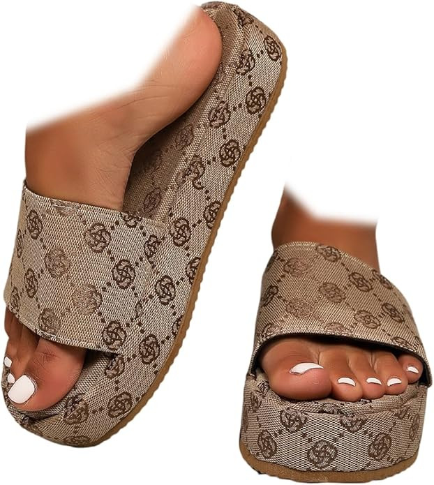 Women's Canvas Platform Slides Sandals Comfortable Open Toe Summer Beach Sandals Casual Walking S... | Amazon (US)