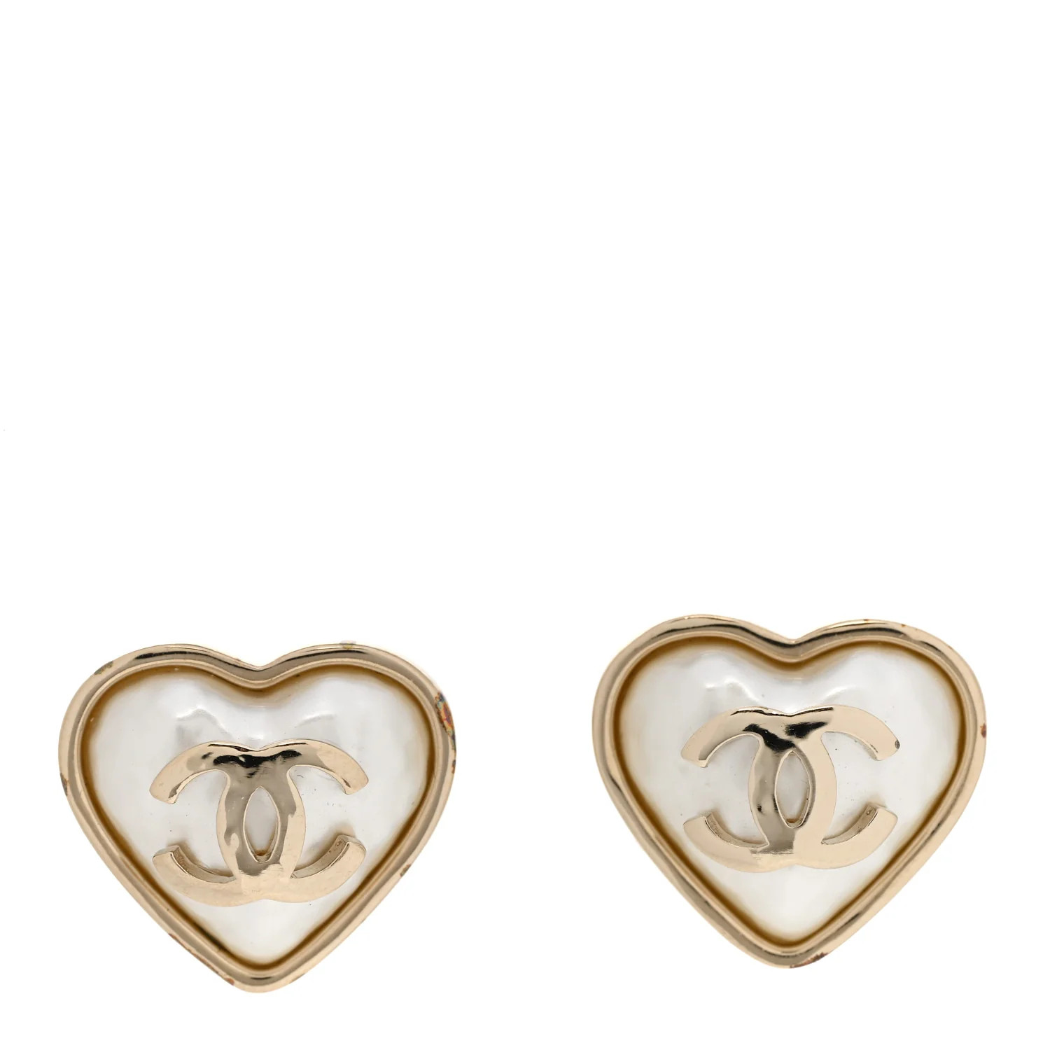 Pearl CC Heart Earrings Gold | FASHIONPHILE (US)