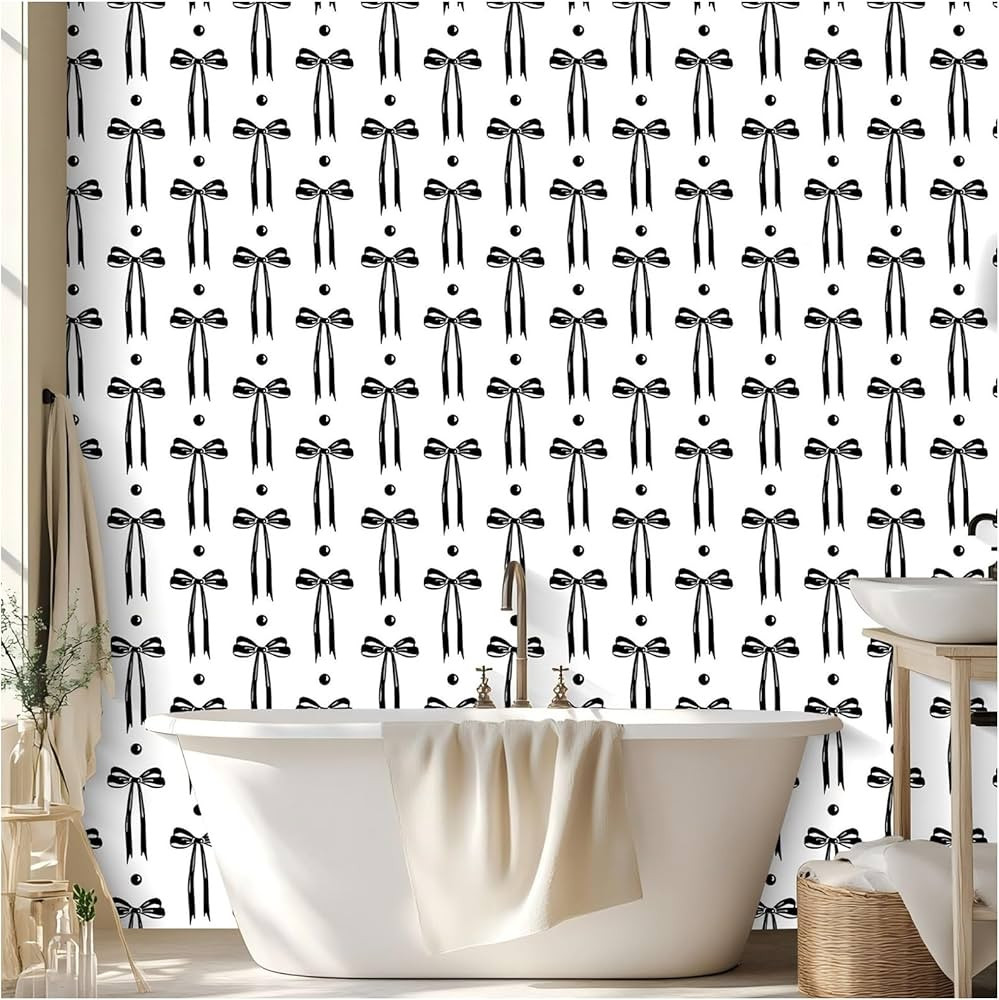 HAOKHOME Black Wall Paper Peel and Stick Modern Bow Ties Wallpaper Removable for Nursery Black/Wh... | Amazon (US)
