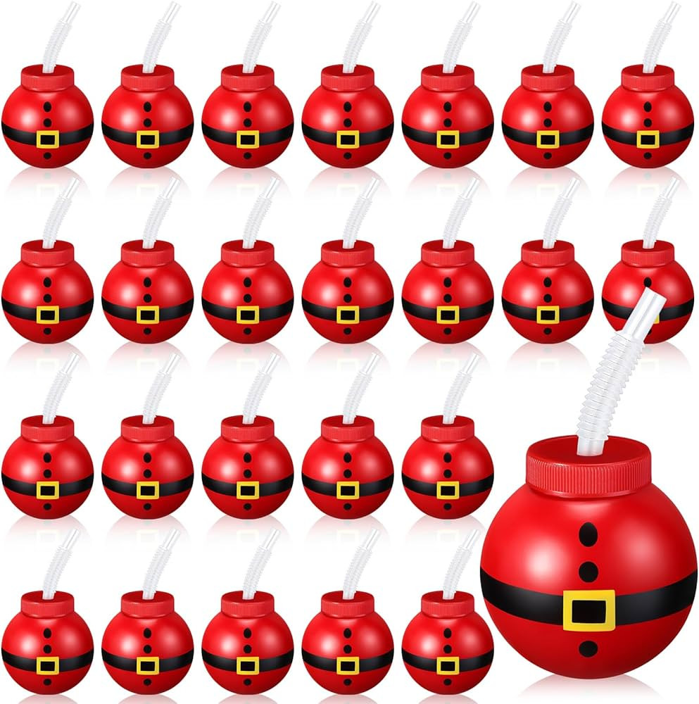 Sliner Christmas Santa Bulb Cups with Lid and Straw 12 oz Reusable Plastic Ball Cups Refillable S... | Amazon (US)