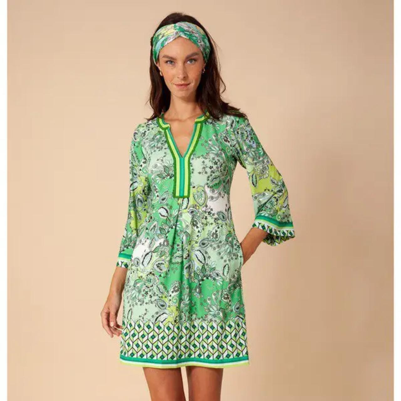 Hale Bob Women's A-line Dress - Green/Multi - S | Depop US