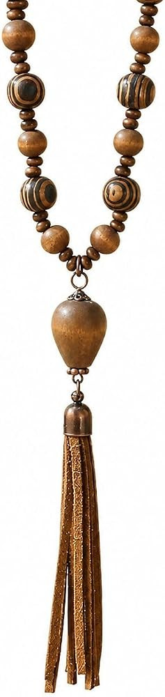 Wood Bead Heart Necklace for Women Amber Color Resin Heart Pendant Natural Wooden Beaded Necklace... | Amazon (US)