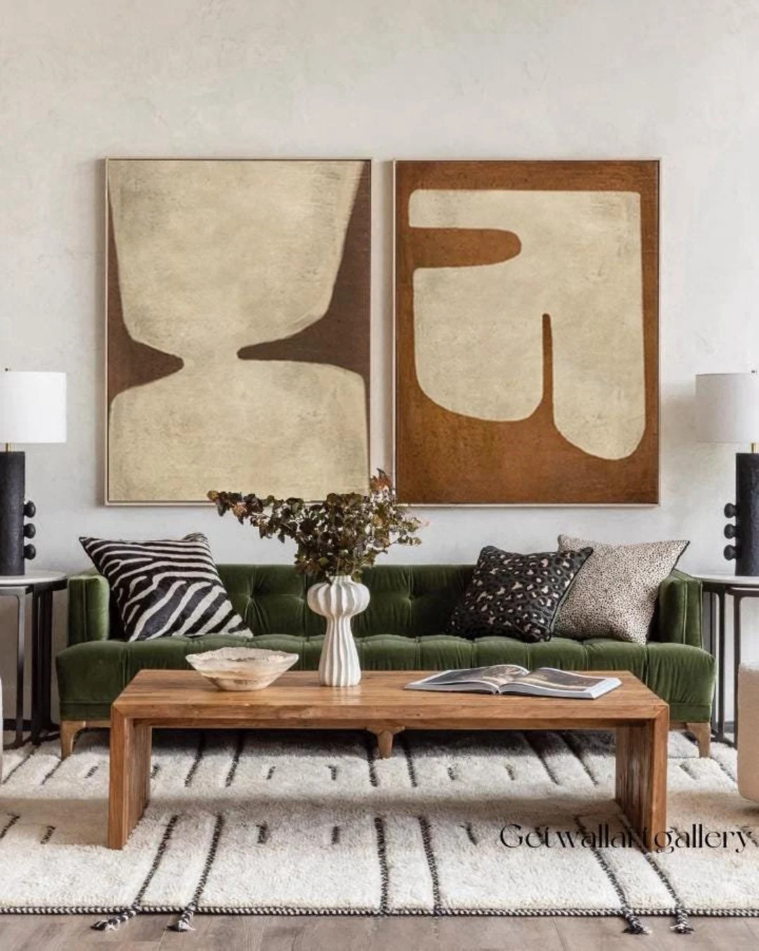 Brown Abstract Painting Set of 2 Wall Art 2 Piece Brown and Beige Abstract Canvs Art Brown Framed... | Etsy (US)