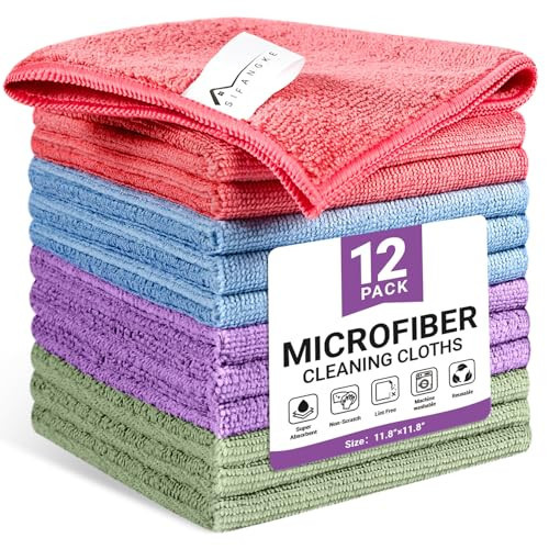 SIFANGKE Microfiber Cleaning Cloth, 12 Pack Assorted Color Cleaning Rags for Housekeeping, Colorful Reusable Microfiber Towels for Car, Kitchen, Bathroom and Household Cleaning Supplies, 11.8"X11.8" | Amazon (US)