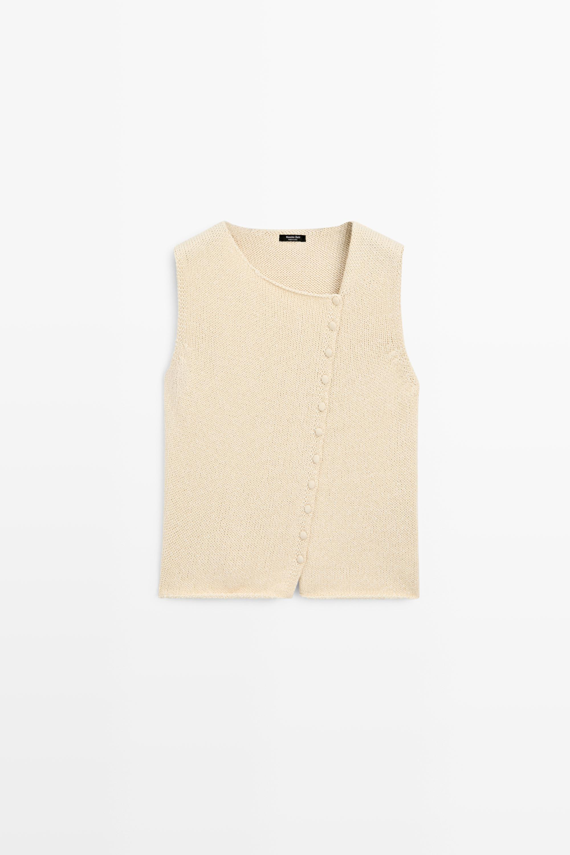 Cotton blend knit top with button detail | Massimo Dutti UK