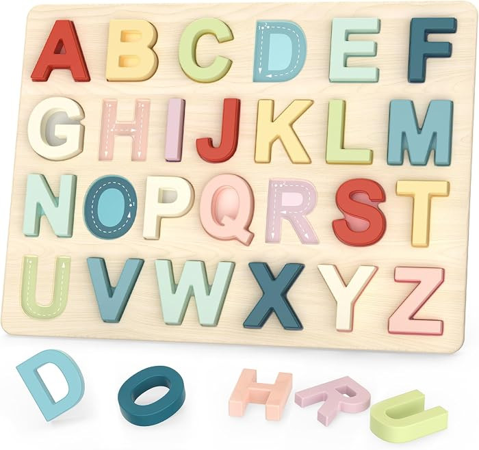 Alphabet Puzzles, ABC Preschool Learning Toys, Wooden Toys for Toddlers, Alphabet Shape Puzzles f... | Amazon (US)