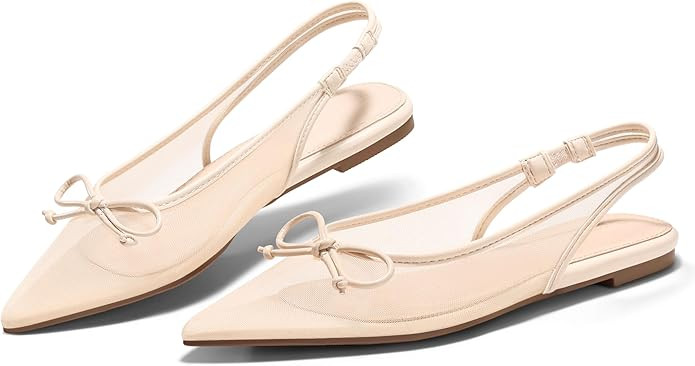 Coutgo Womens Slingback Flats Bow Closed Pointed Toe Mesh Ballet Flats Low Heel Sandals Dress Sho... | Amazon (US)