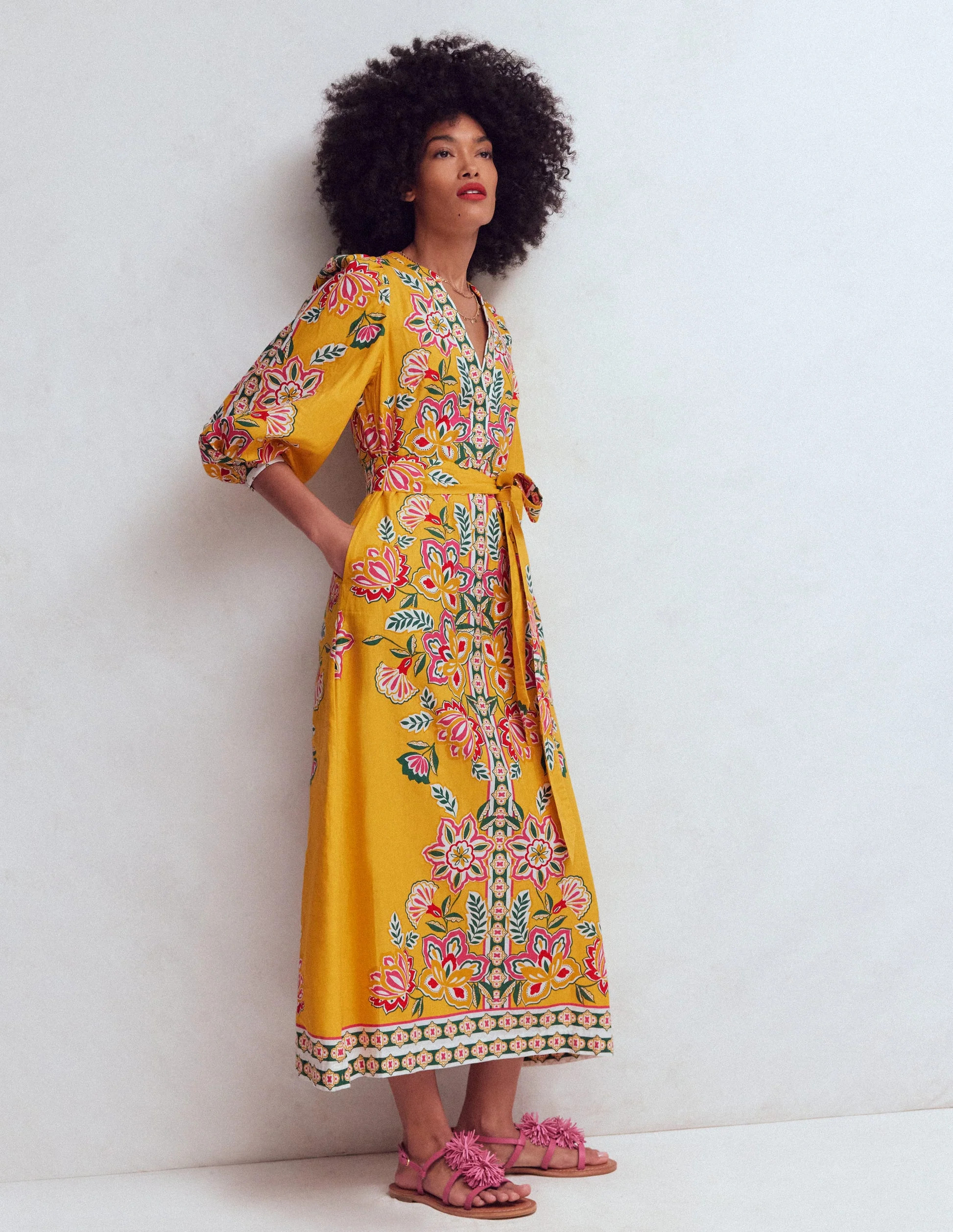 Octavia Linen Blend Dress-Yellow Blossom Elegance | Boden (US)