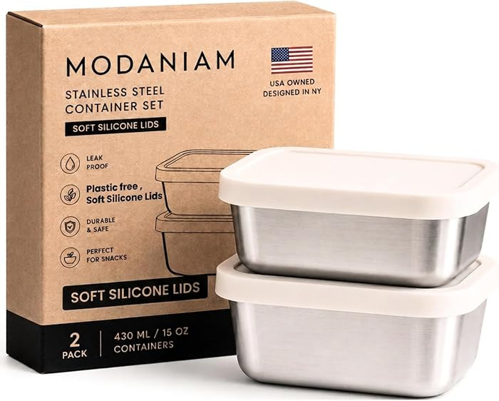 Flexibento - Stainless Steel Snack Container Set with Silicone Lids - 2 pack 14 OZ each | Amazon (US)