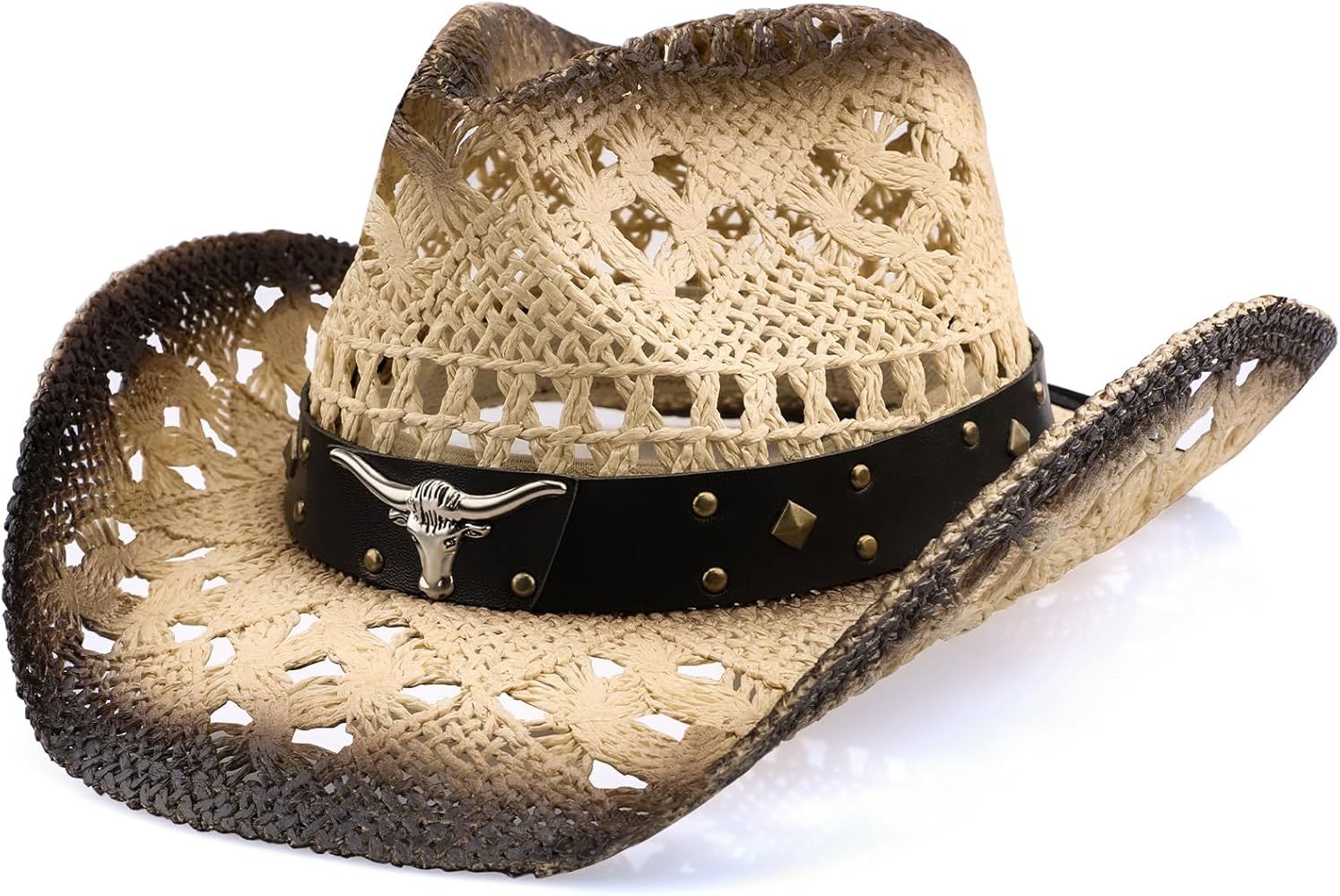 Cowboy Hat,Cowgirl Hat,Cowboy Hats for Women/Mens/Straw Wide with Shapeable Brim Cowboy Hat for W... | Amazon (US)