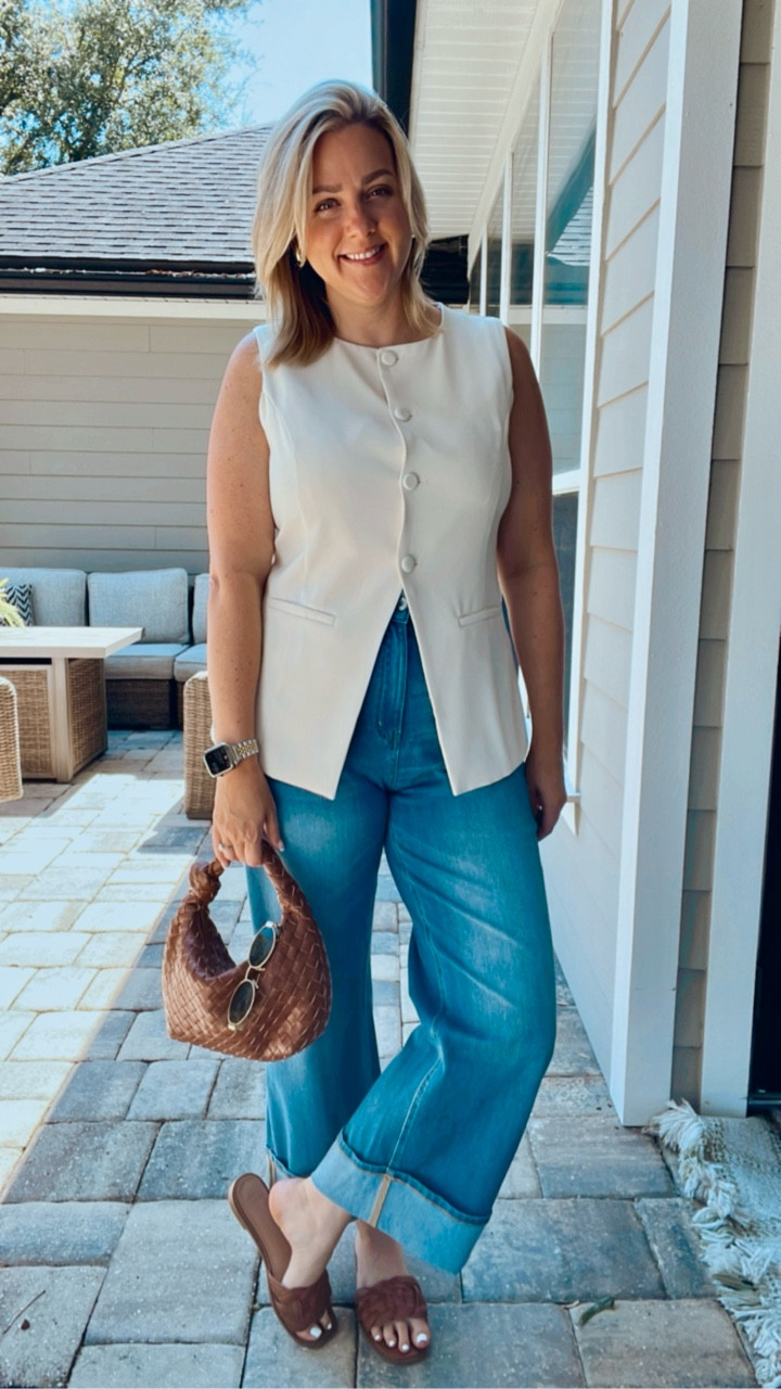 Derm day but make it cute. Because I believe in preventative skincare and a polished outfit. 👩🏼‍⚕️✨
Wearing a structured vest, wide leg denim, and my go-to woven slides for a clean, confident vibe.
Skincare appointments count as self-care — and yes, your outfit can come too. 😎

#DermVisitOOTD #MidsizeStyle #Over40Fashion #ChicAndSimple #WideLegJeans #SummerOutfitInspo #AgelessStyle #FashionForMoms #WhatIWore #OutfitInspo #DermDayLook #jeans

#LTKStyleTip #LTKFindsUnder100 #LTKMidsize