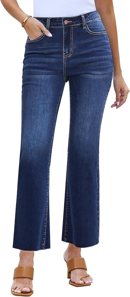 GRAPENT Flare Jeans for Women High Waisted Trendy Cropped Jeans Stretchy Denim Pants Raw Hem Ankl... | Amazon (US)