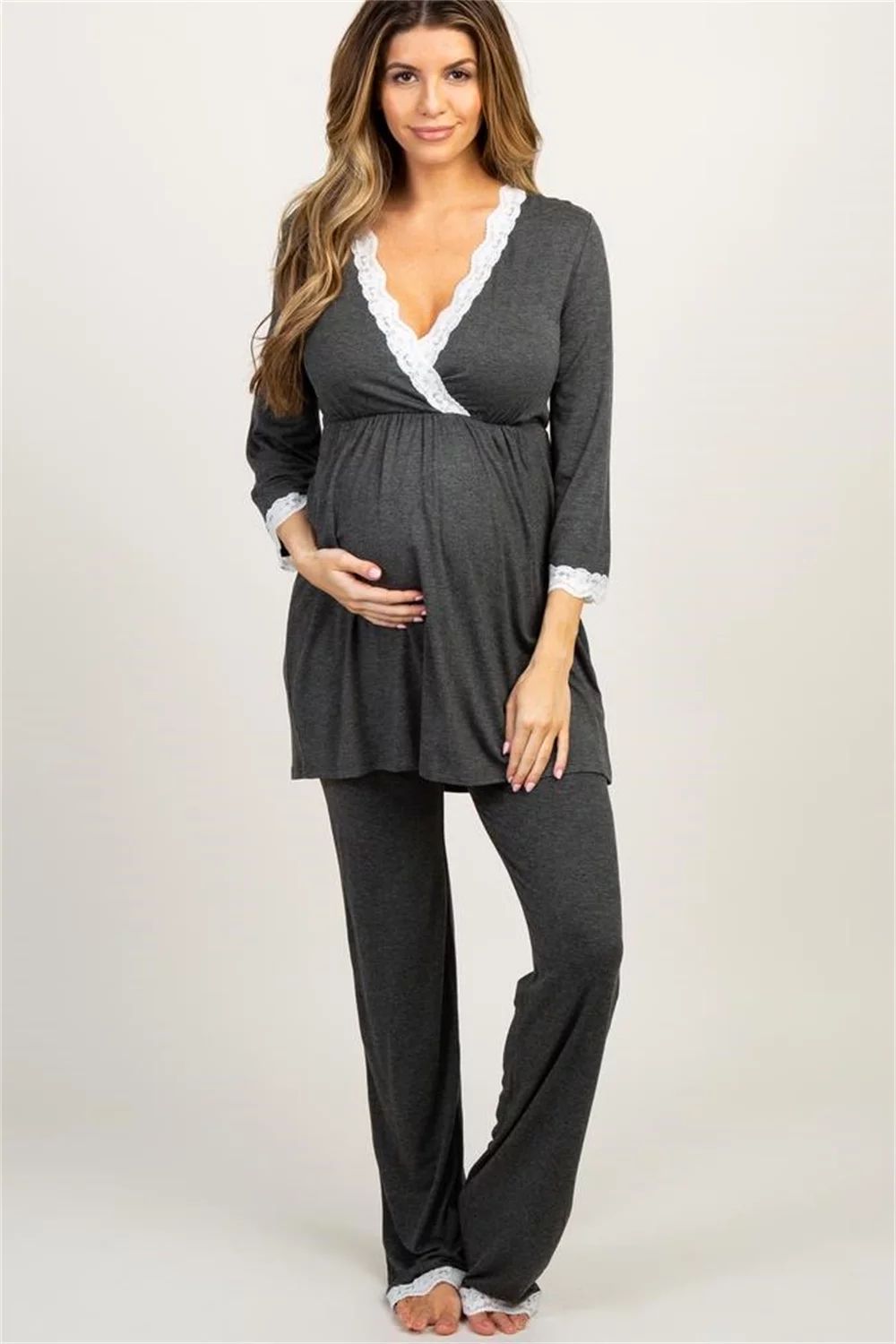 Womens Cotton Maternity Pregnancy Soft Nursing Pajama Set LongSleeves for delivery Breastfeeding ... | Walmart (US)