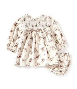 Bonnie Jean Baby Girls Long-Sleeve Ditsy-Floral Smocked-Detailed Empire-Waist Dress | Dillard's | Dillard's