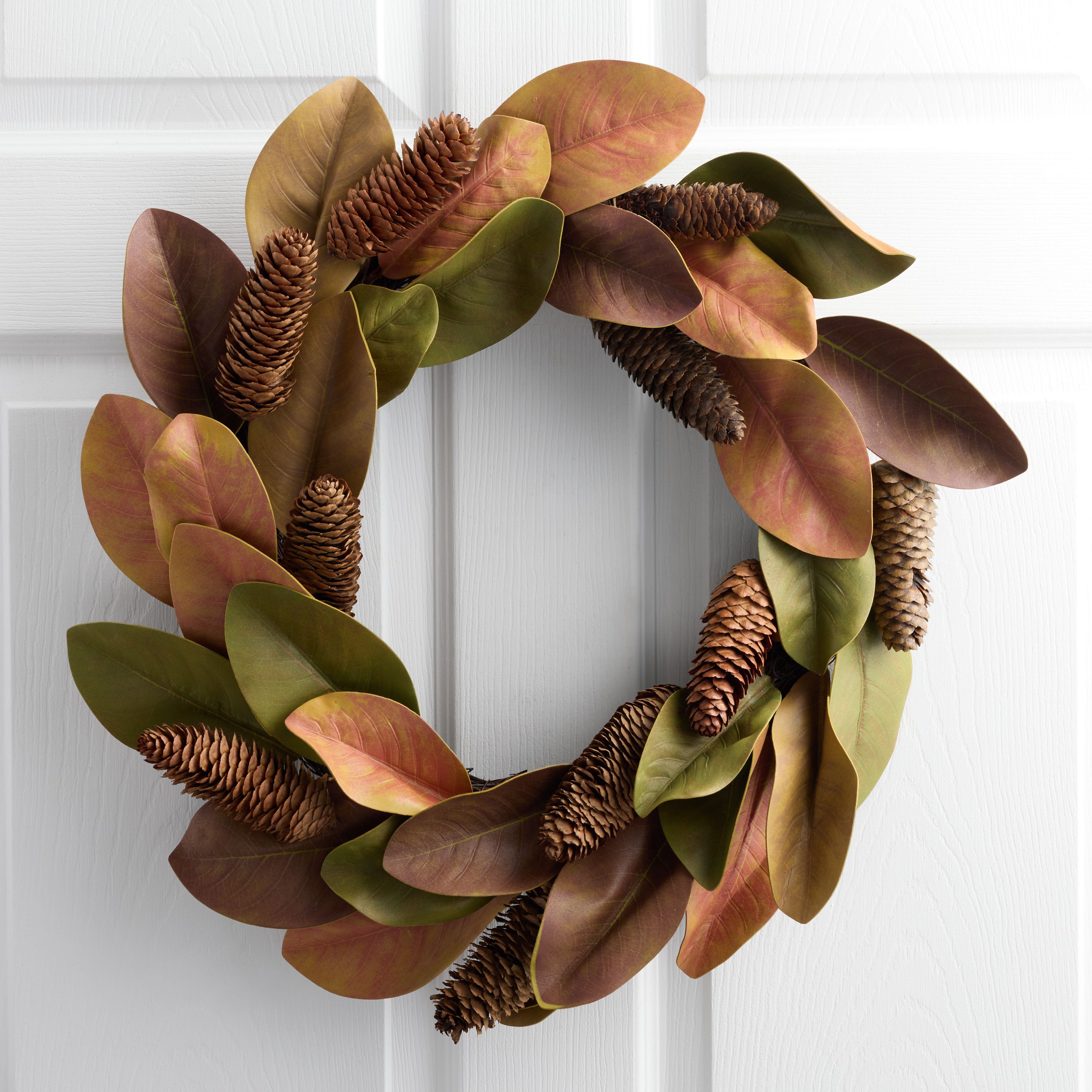 Faux Magnolia Leaf and Pinecone Wreath | World Market