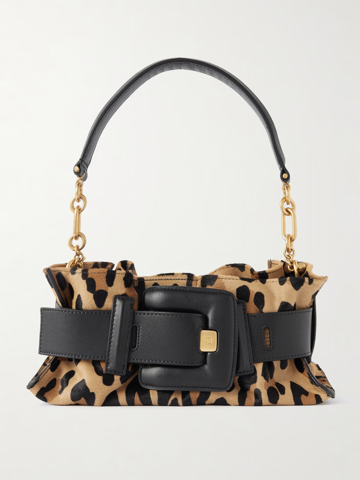 Balmain - Anthem Mini Buckled Leather And Leopard-print Calf Hair Shoulder Bag - Animal print | NET-A-PORTER (US)