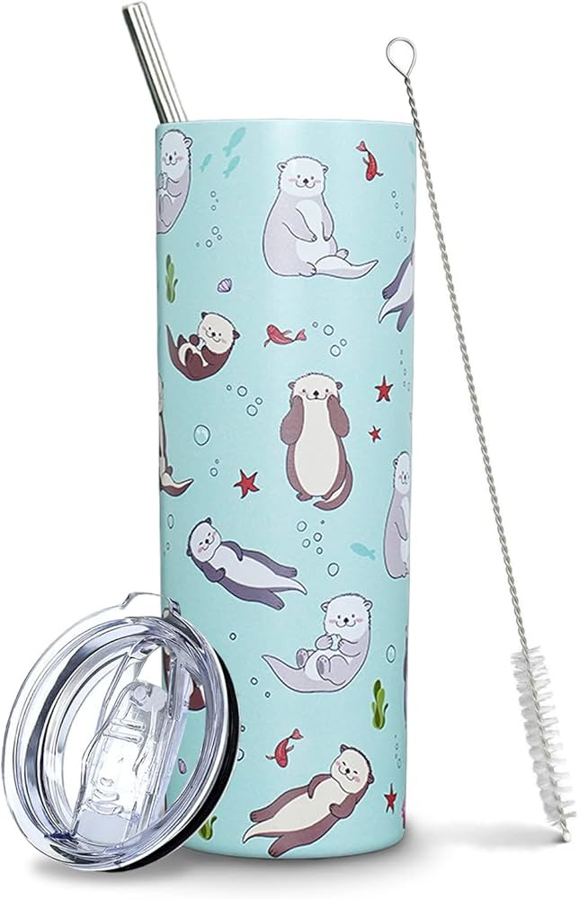 Sea Otter Tumbler, Sea 0tter Gifts for Otter Lovers Women, Cute Skinny Tumbler with Straw and Lid... | Amazon (US)
