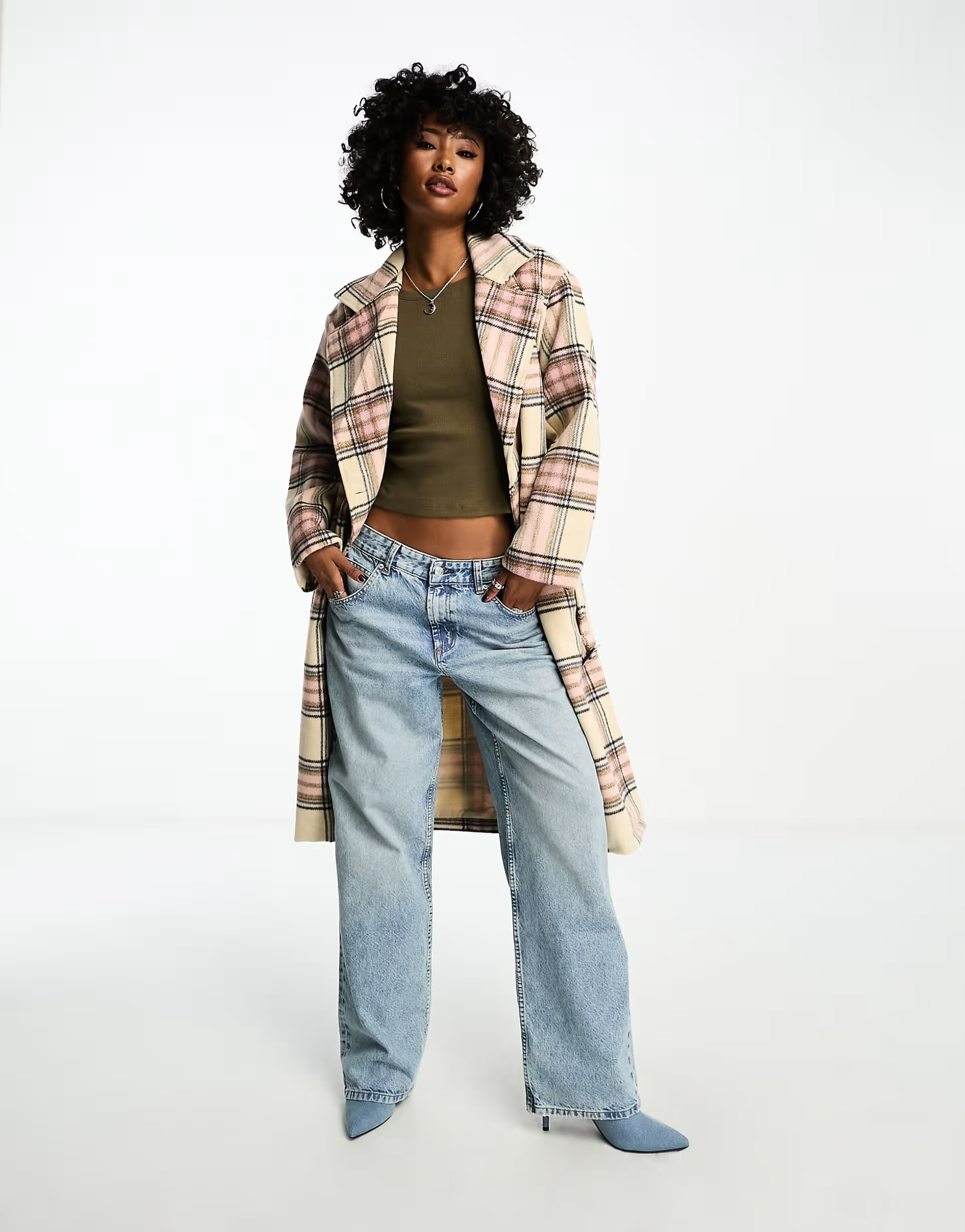 Violet Romance belted coat in pink check | ASOS (Global)