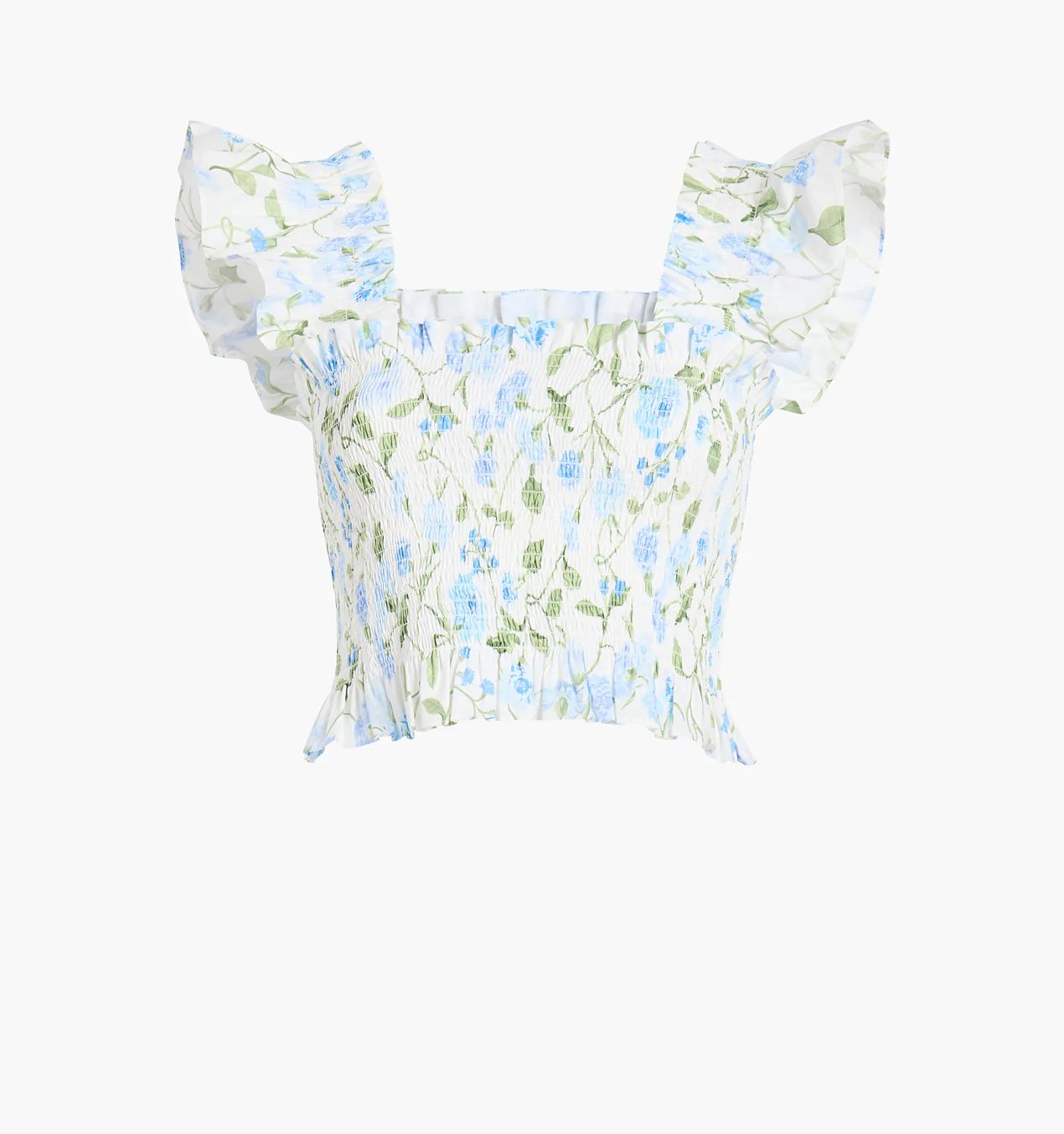 The Cropped Paz Nap Top - Blue Peony Bouquet Cotton | Hill House Home