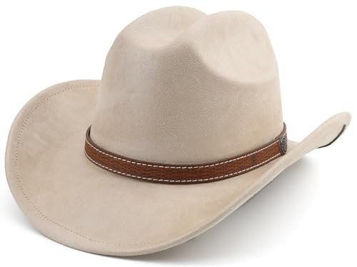 Melesh Western Cowboy Hat for Women Men Small Short Wide Brim Beach Cowgirls Cattleman Cowboys Hats (US, Alpha, One Size, Beige) | Amazon (US)