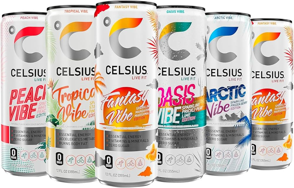 CELSIUS Sparkling Energy Drink - 12 fl oz (Pack of 6) - Variety Pack (Oasis Vibe, Fantasy Vibe, P... | Amazon (US)