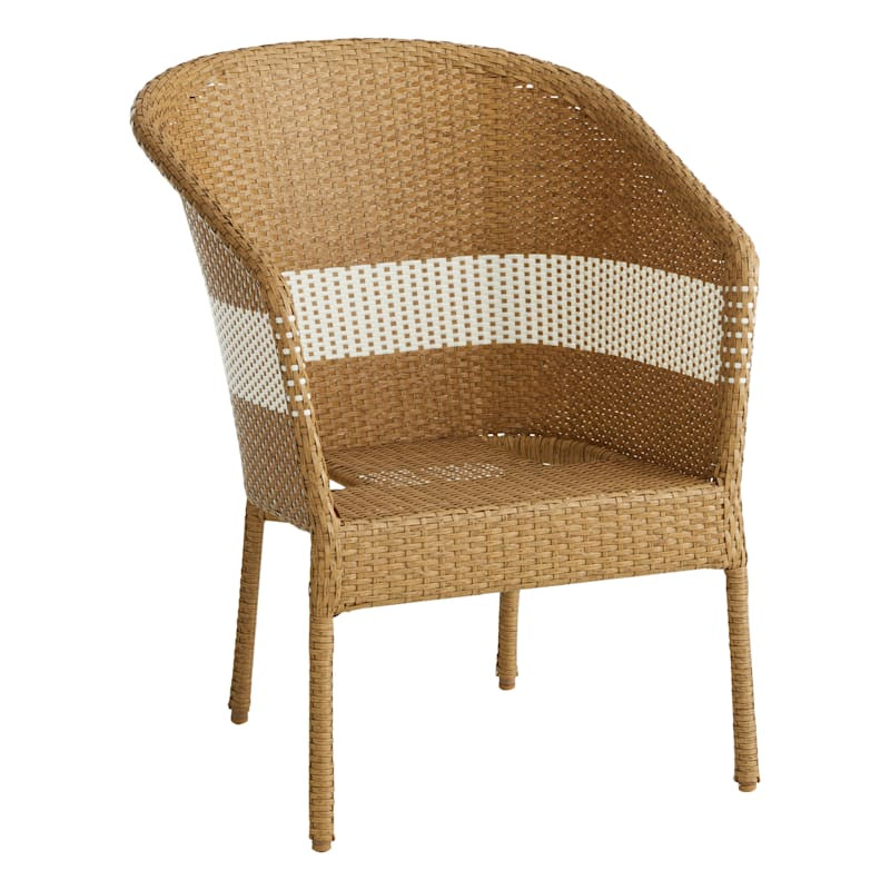 Tan & White Patio Wicker Armchair | At Home