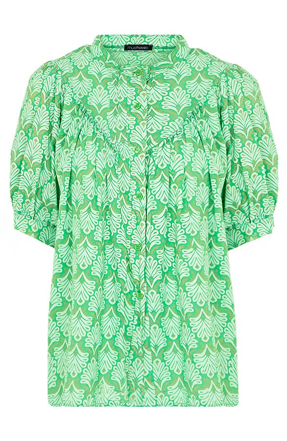 Katoenen Pofmouw Blouse Leaves Bright Green | Themusthaves.nl | The Musthaves (NL)