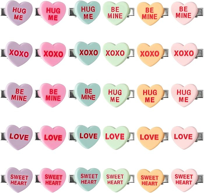Valentine's Day Hair Clips - 30 Pcs Min Candy Sweet Conversation Love Heart Design, Braids Hat De... | Amazon (US)