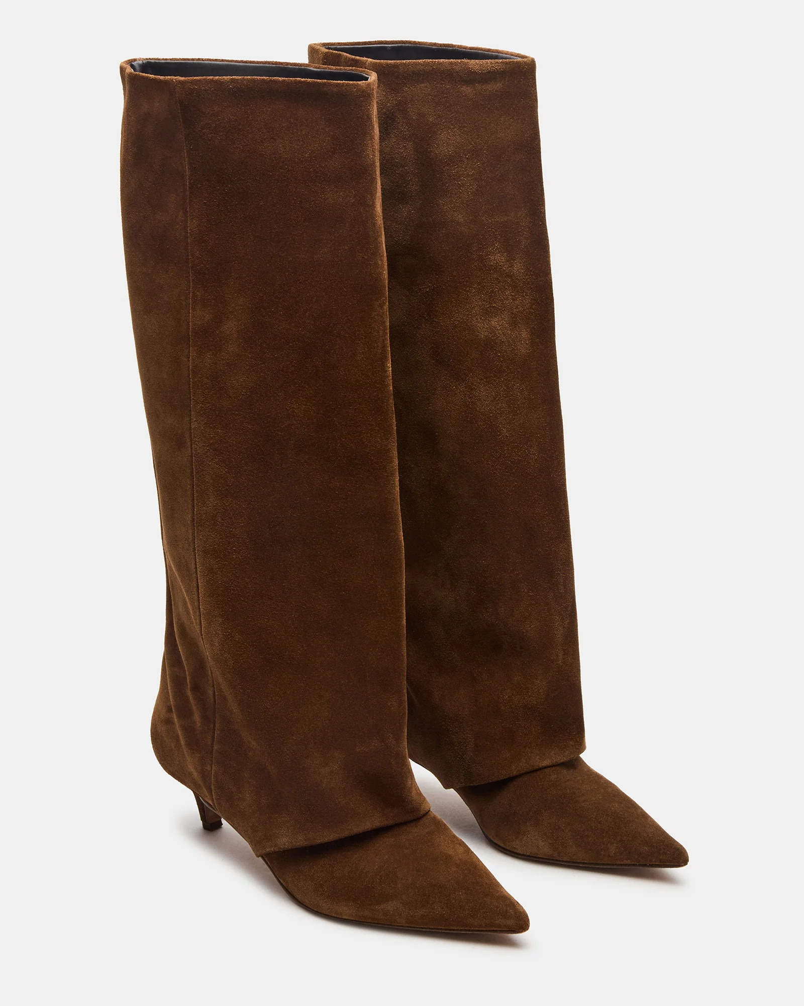LUCA Chestnut Suede Pointed-Toe Cuffed Kitten Heel Women's Boot | Steve Madden (US)
