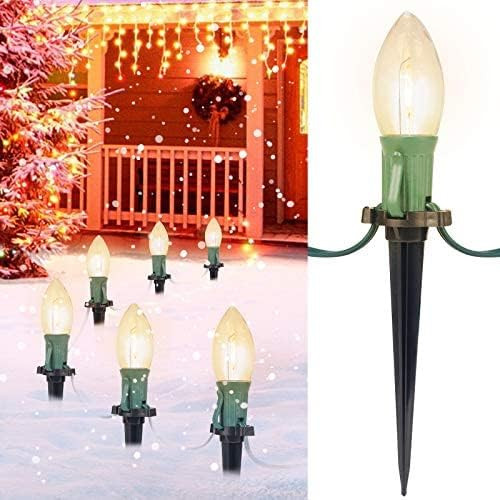 C9 LED Christmas Pathway Lights, 2 Sets Total 51.4 Ft Lights with 40 Bulbs and Stakes, Extendable... | Amazon (US)
