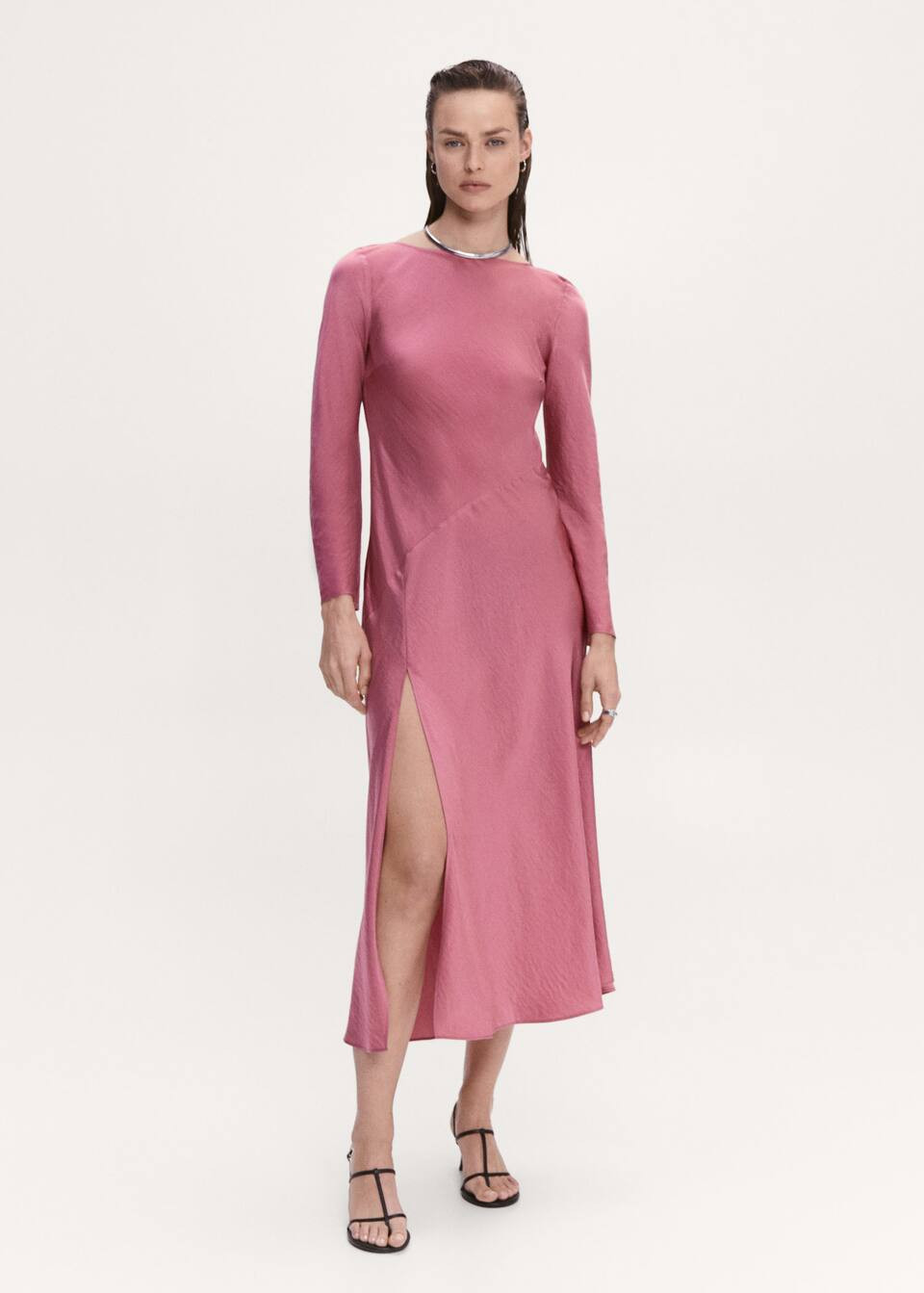 Side-slit satin dress -  Women | Mango United Kingdom | MANGO (UK)