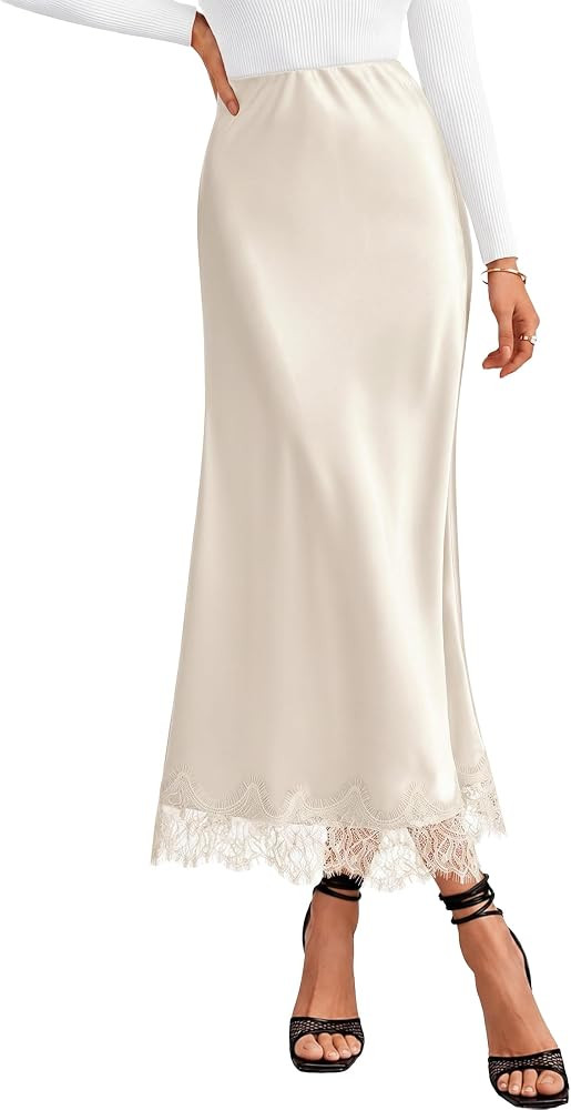 ZESICA Women's Lace Satin Maxi Skirts Business Casual | Amazon (US)