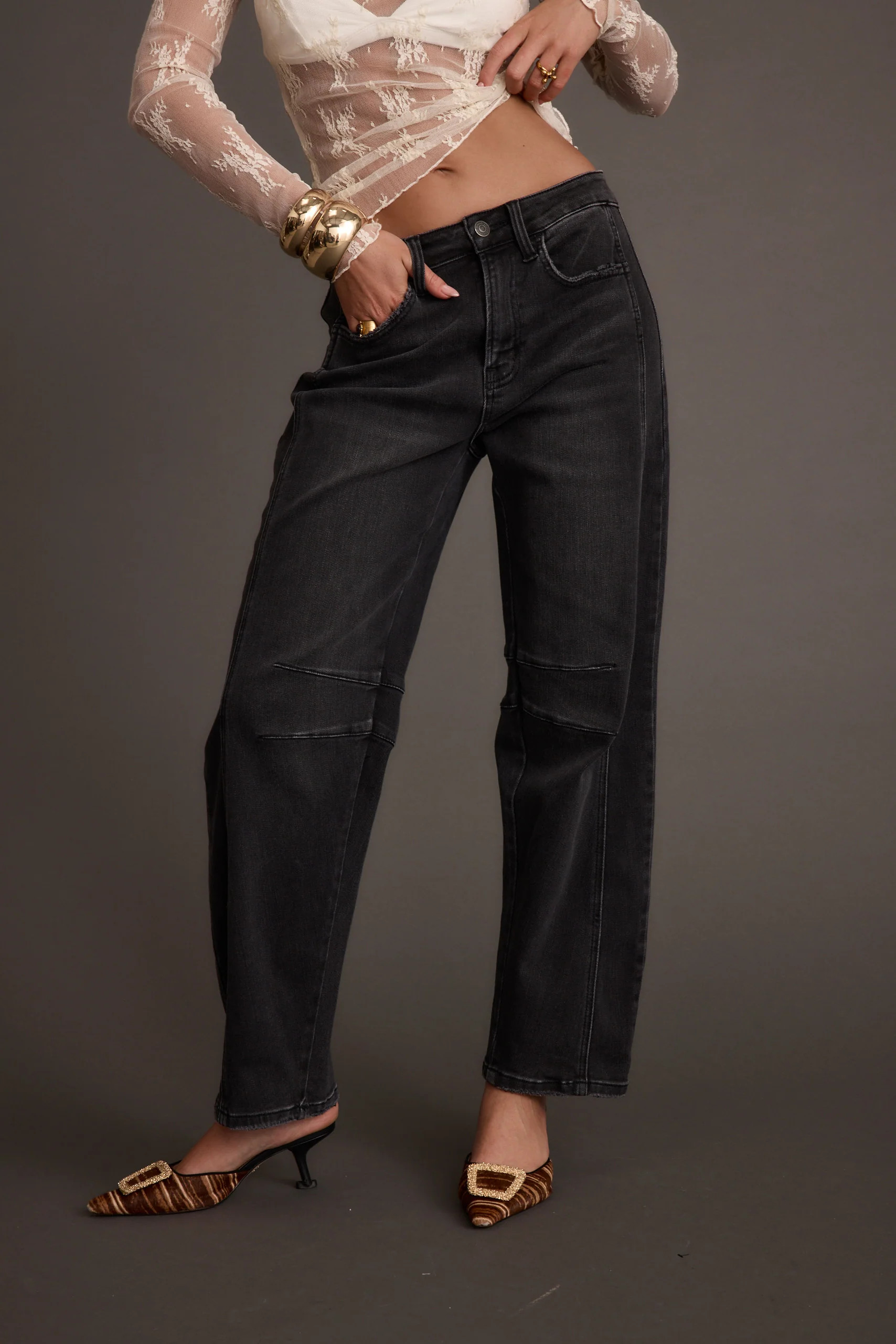 Muse Washed Black Barrel Denim Jeans | 12th Tribe