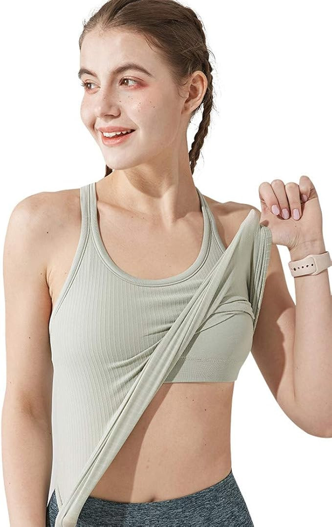 Yoga Racerback Tank Top for Women with Built in Bra,Women's Padded Sports Bra Fitness Workout Run... | Amazon (US)