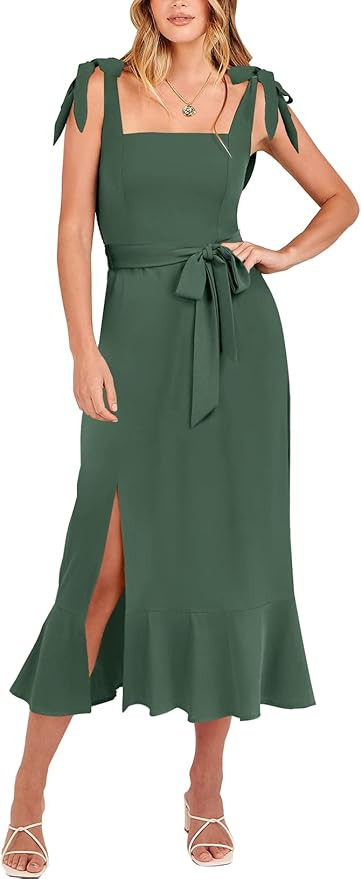 ANRABESS Women's Square Neck Ruffle Split Midi Formal Summer Dress Elegant Wedding Guest Cocktail... | Amazon (US)