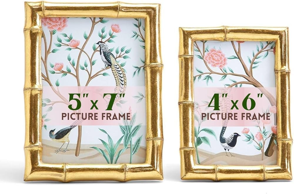 Two's Company Faux Bamboo Photo Frame Set of 2 - Resin Tabletop Bamboo Picture Frame Pack - Gold ... | Amazon (US)