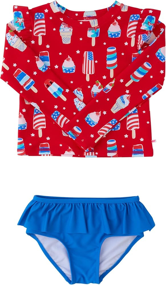 RuffleButts Baby Girls Modern Skirted Rash Guard Bikini - UPF 50+ Sun Protection Swimsuit | Amazon (US)