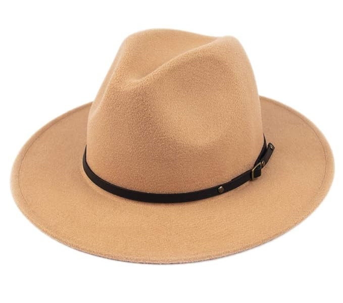 Lanzom Womens Classic Wide Brim Floppy Panama Hat Belt Buckle Wool Fedora Hat | Amazon (US)