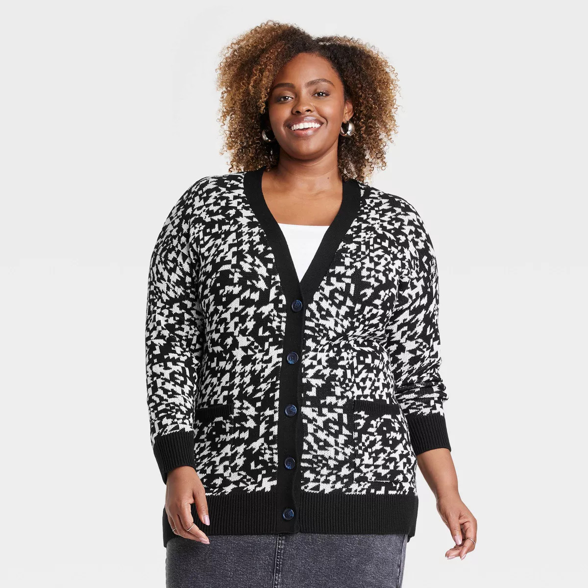 Women's Button-Front Cardigan - Ava & Viv™ Black Houndstooth | Target