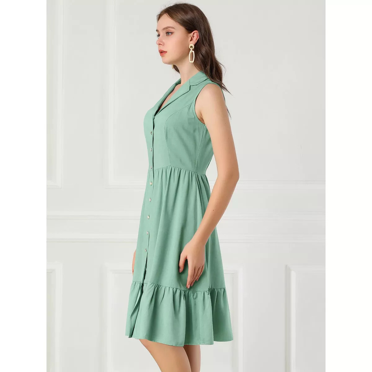 INSPIRE CHIC Women's Camp Collar Sleeveless Ruffle Hem Shirt Dress | Target