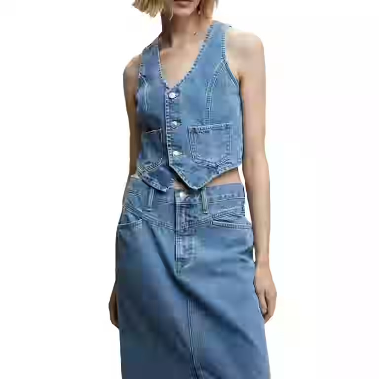 Women Denim Vest Sleeveless Crop Tops Button Denim Gilet Jacket V Neck Jean Waistcoat Y2K Streetw... | Walmart (US)