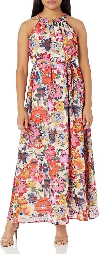 Maggy London Women's Floral Printed Halter Maxi with Waist Tie | Amazon (US)