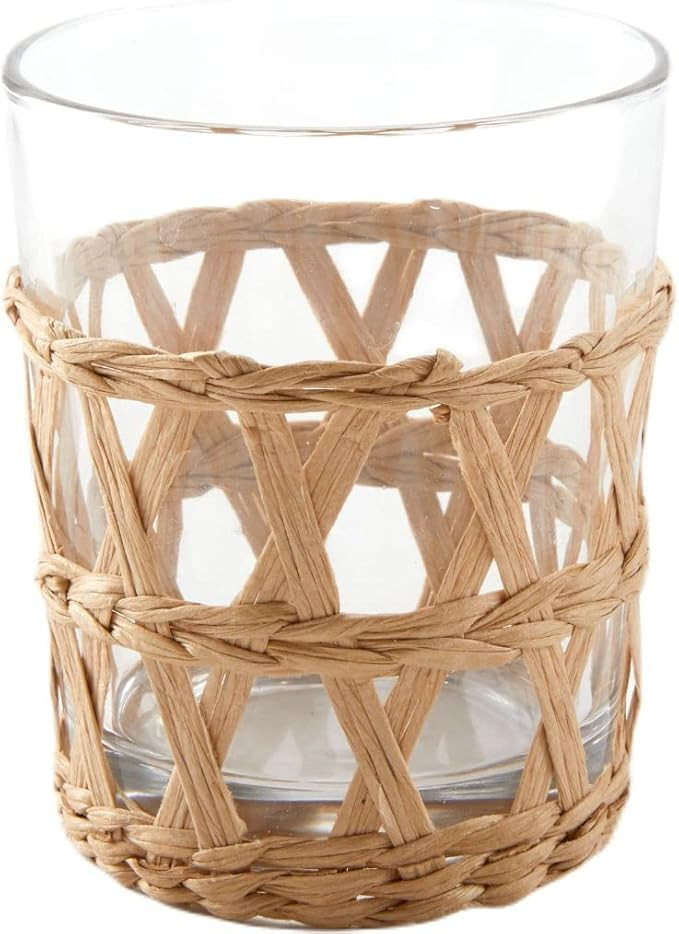 4 Pack Rattan Glass Holder Set - Wicker Decor with 4 Dishwasher Safe Drinking Glasses, Rustic Rat... | Amazon (US)